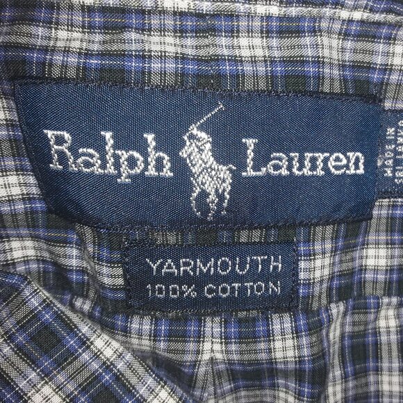 Ralph Lauren Yarmouth 100% cotton mens 16 1/2 dark blue/white plaid w/dark blue - Picture 4 of 5